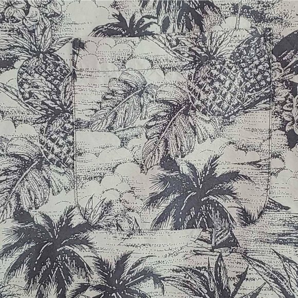 Tommy Bahama Mens Hawaiian Shirt Green Gray Palm Trees Pineapples Pocket L - Picture 2 of 6